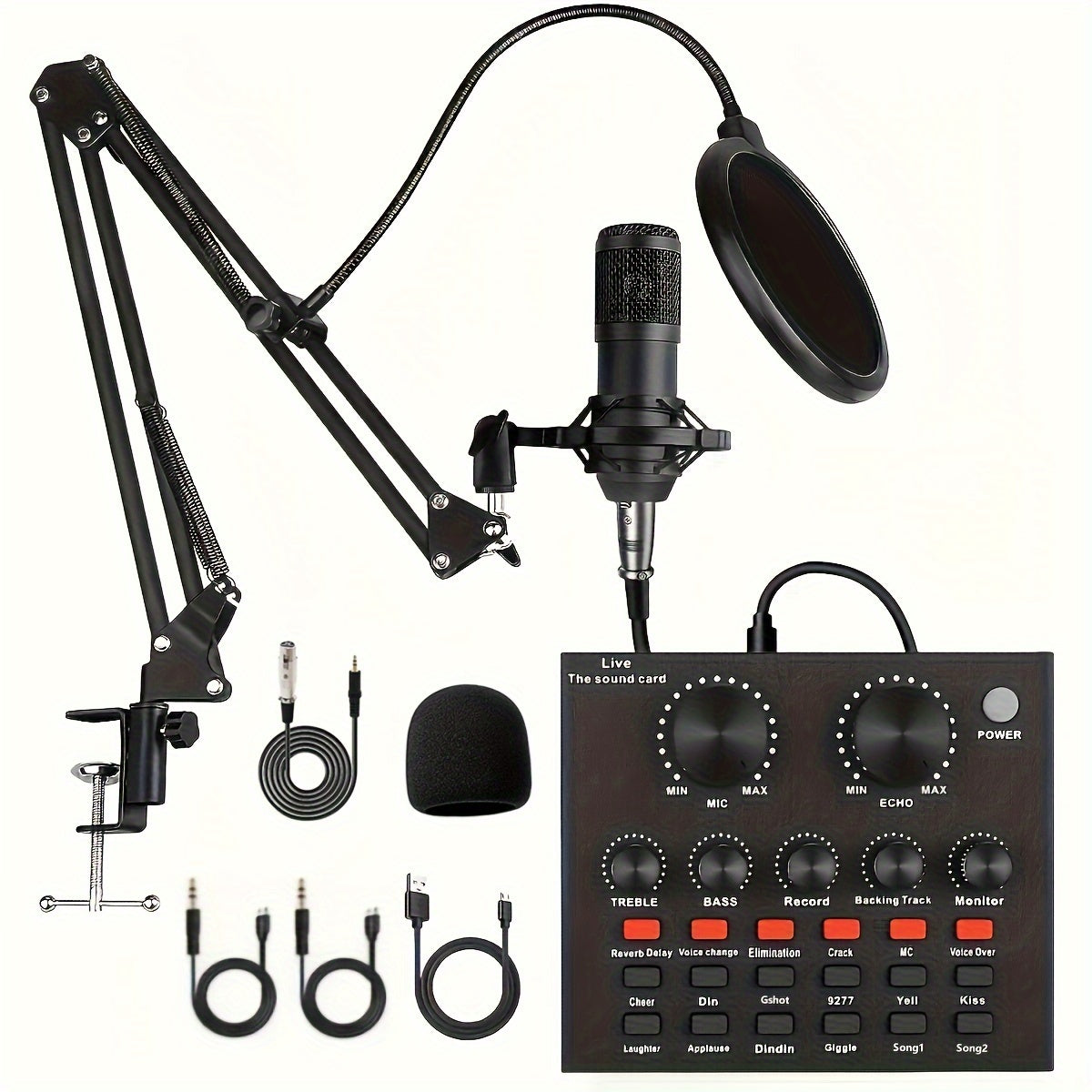 TEMU A Podcast Equipment Bundle With V8 Sound Card And Microphone, Wired Microphone, Podcast Microphone Kit For Streaming, Media, Games And Karaoke
