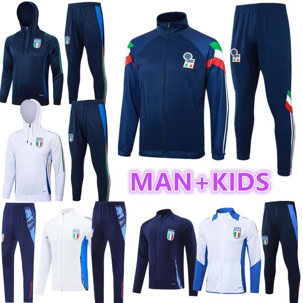 24 25 ITaly adult HOODED tracksuit long zipper jacket survetement jackets Training suit soccer 2024 2025 Italia hoodie man kids training sui