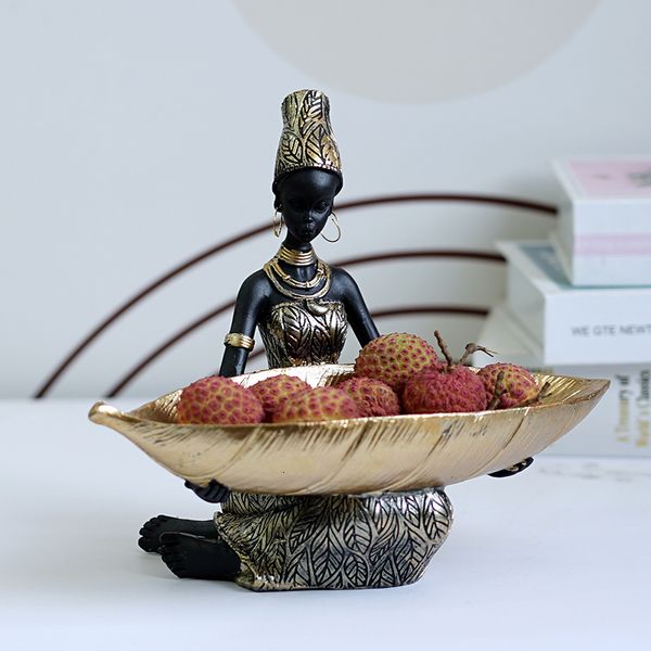 Decorative Objects Figurines SAAKAR Resin Exotic Black Woman Storage Africa Figure Home Desktop Decor Keys Candy Container Interior Craft 23