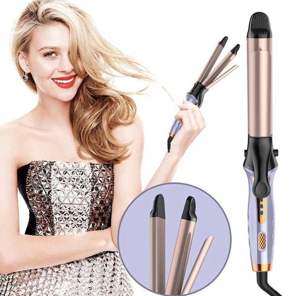 Hair Curlers Straighteners Multifunctional 3-in-1 Ceramic Curler Iron Straightener Heating Professional Hairstyling Tool H250112