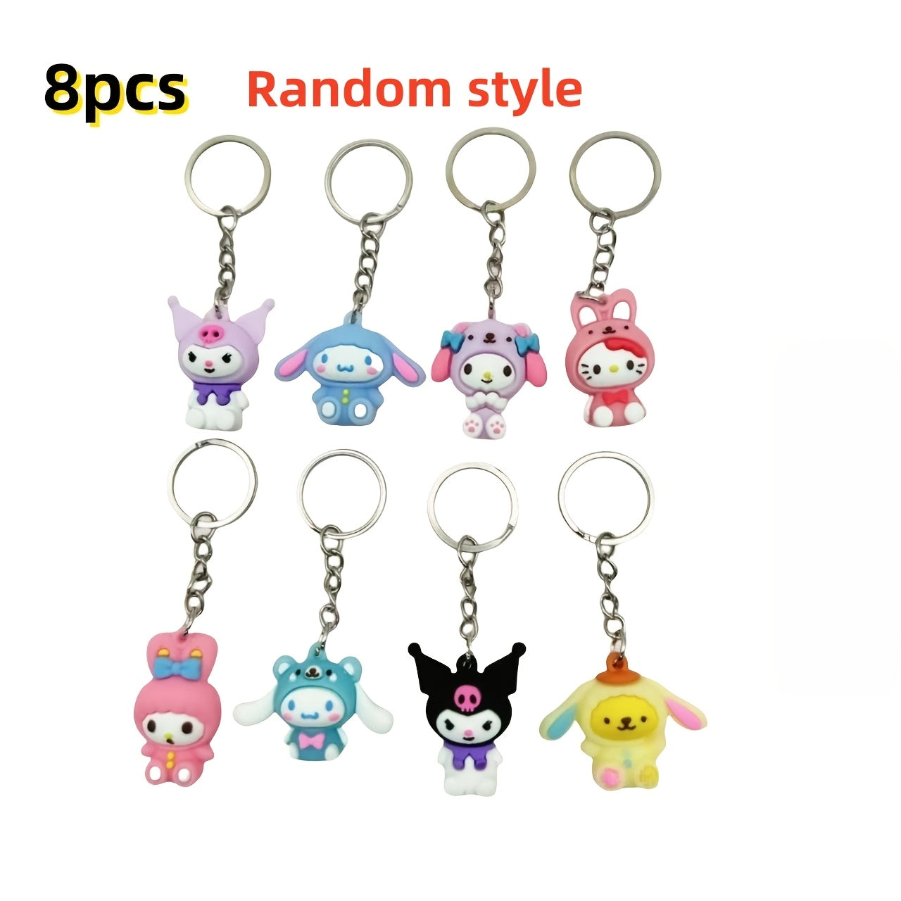 TEMU 8 Keychains - Cute Animal & Character Designs, Durable Pvc & Alloy, Lobster Clasp, Perfect For Backpacks, Bags, And Gifts For , Design, Secure