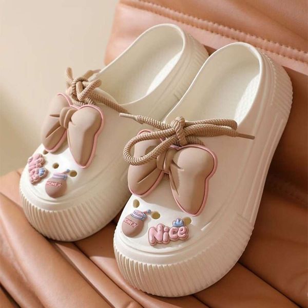 Cute Bow Garden Shoes 2024 New Summer Wearing Sandals Thick Soled Home EVA Bao Head Wear Non-slip Women Beach Slippers dhshoesad