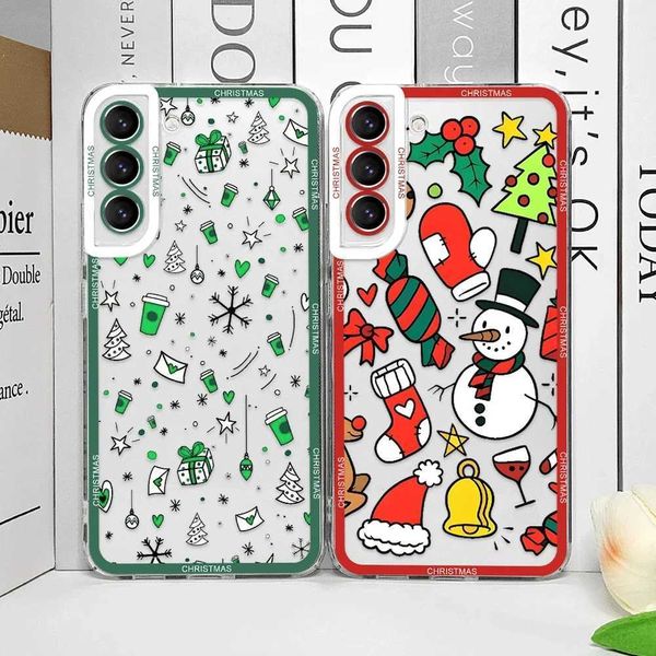 Cute Christmas phone case suitable for Galaxy A55 A54 A53 A51 A70 A32 A 31 A13 5G transparent cover cartoon New Year gift Fundas Y241031