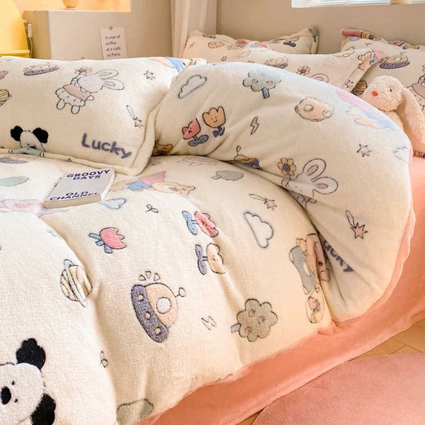 Milk velvet bedding set with four pieces of coral velvet and thickened double-sided winter warm bed sheets and duvet covers made by Sanyuan