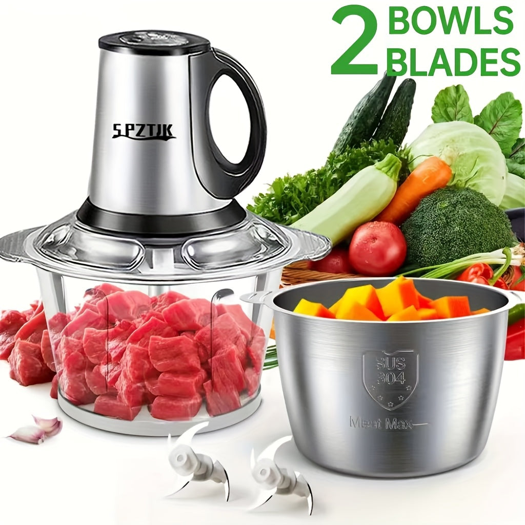 TEMU Spztjk Electric Food Chopper With 2 8-cup Bowls & Dual-level Blades - Large Capacity, Stainless Steel Blade, Perfect For Meat, Vegetables, And