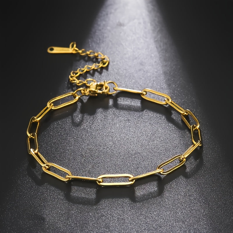 TEMU Elegant Golden-tone Titanium Steel Bracelet For Women - Stylish , Adjustable Chain Extension, Casual Attire Or Parties, Bracelet | Chic |