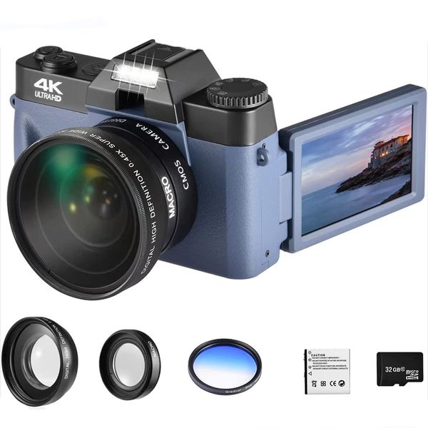 Digital Cameras ro Lens 4K Camera Flip Screen Selfie Camcorder 48MP Vlog WIFI Webcam Vintage Video Recorder 16X Wide Angle 230323