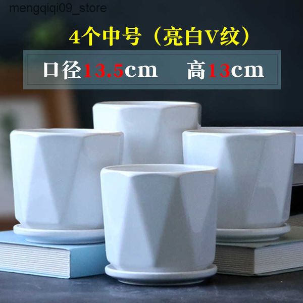 Planters Pots Simple flowerpot ceramic large medium with tray personalized home chlorophytum comosum meat batch L240910