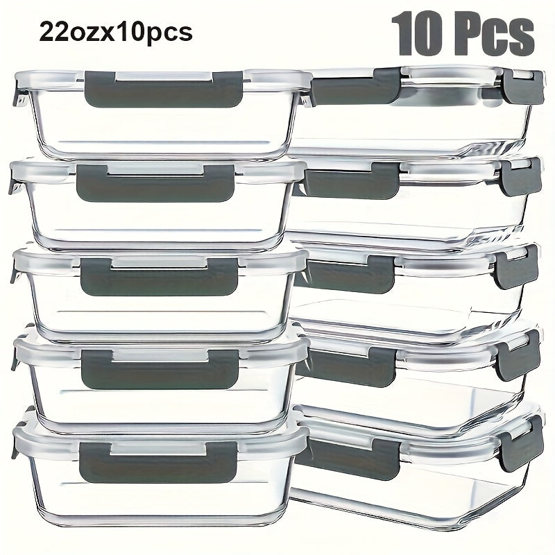 TEMU 10-pack Meal Prep Containers Set - Airtight, Leak-proof, Microwave-safe, Dishwasher-safe, Bpa-free, Food-grade Glass Lunch Boxes For Home