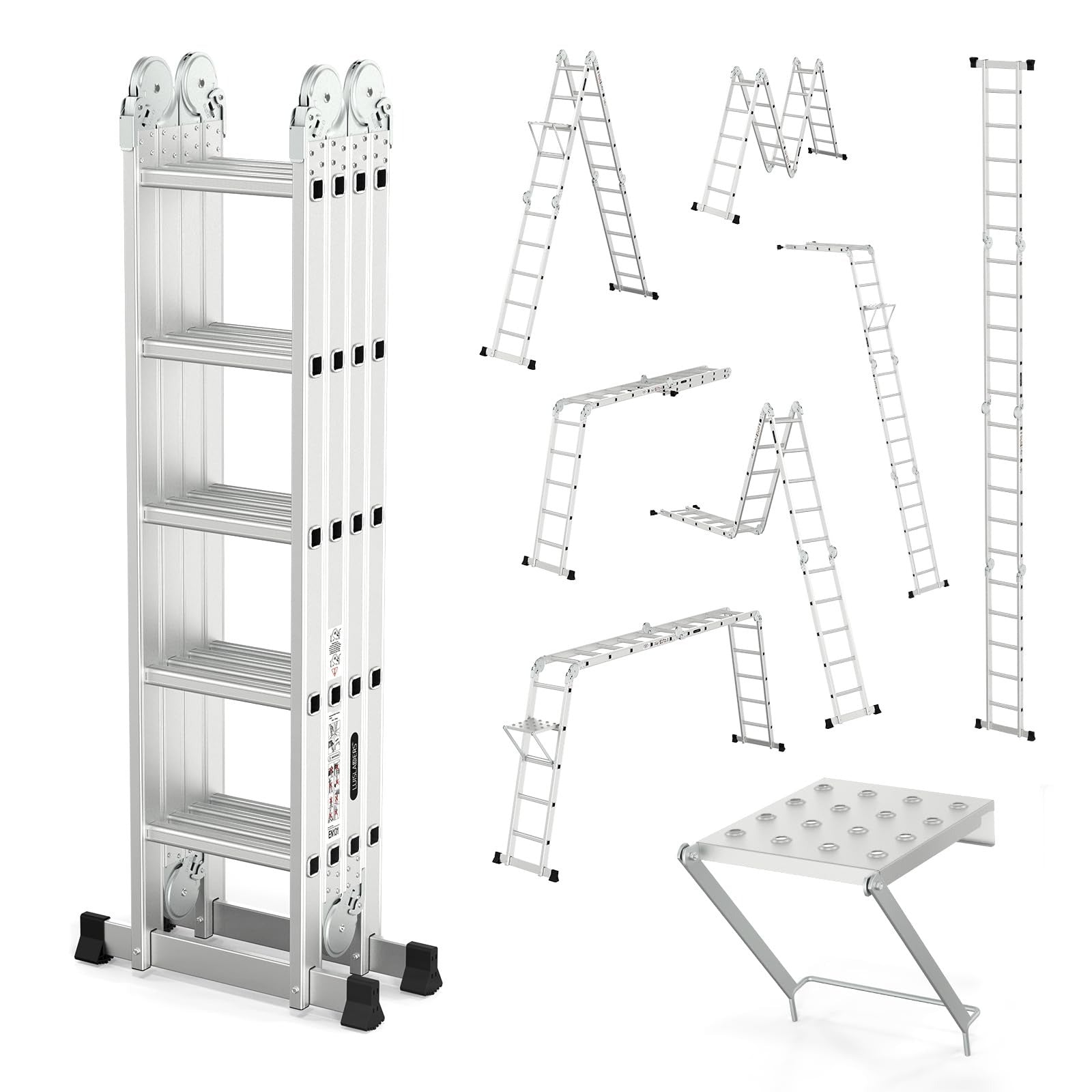 TEMU Folding Ladder Aluminium Extension 7 In 1 Step Heavy Duty Combination En 131 Standard