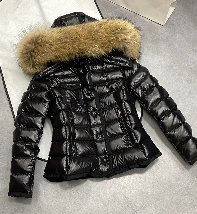 Luxury designer women down parkas mid length embroidered badge with hat fur collar thickened for warmth and slim fit Puffer jacket Winter jacket top
