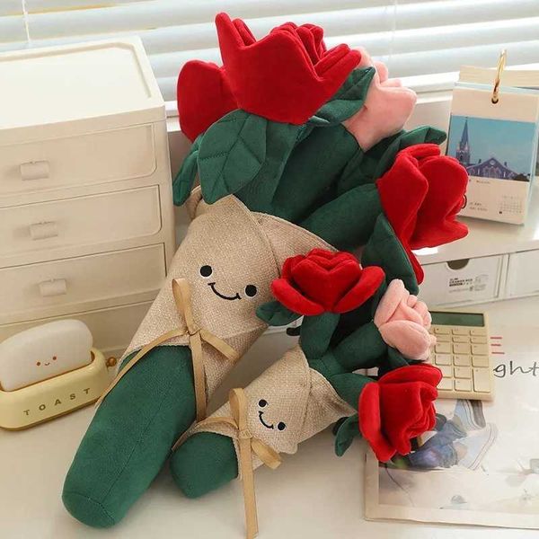 Plush Dolls Fun Romantic Red Rose Bouquet Doll Plush Toy Heart Holding Flower Doll Creative Bouquet Home Decoration Valentines Day Gift z241