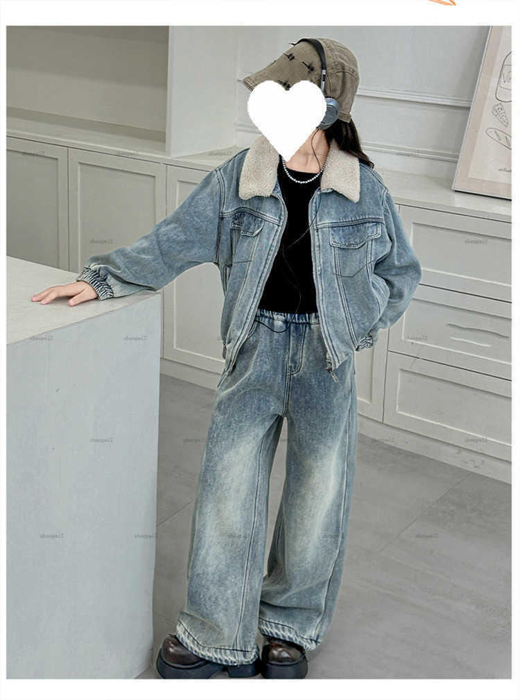 Luxury baby Tracksuits boys denim suit Plush collar design child autumn set kids designer clothes Denim jacket and jeans