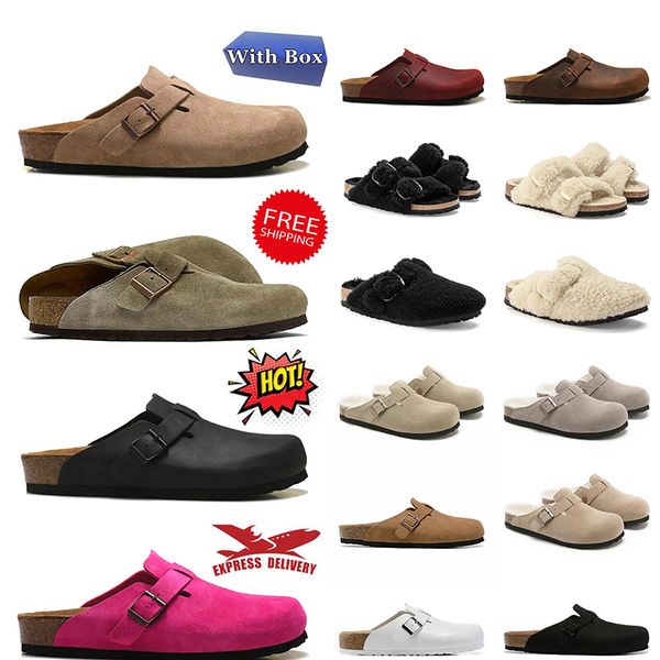 free shipping designer sandals for women men slides slippers shearling black olive grey birkinstocksandals suede leather fur slider clogs sh