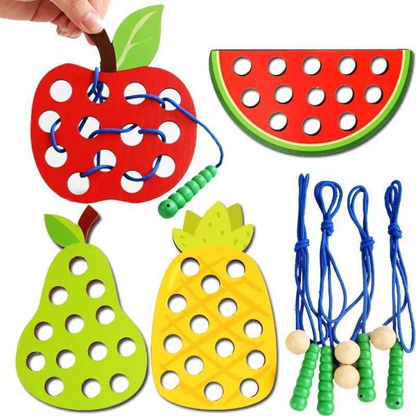 Wooden Lacing Toy Educational Fruits Threading Activity Puzzles Learning Fine Motor Skill Car Travel Toy Set for Toddlers KidsY240821