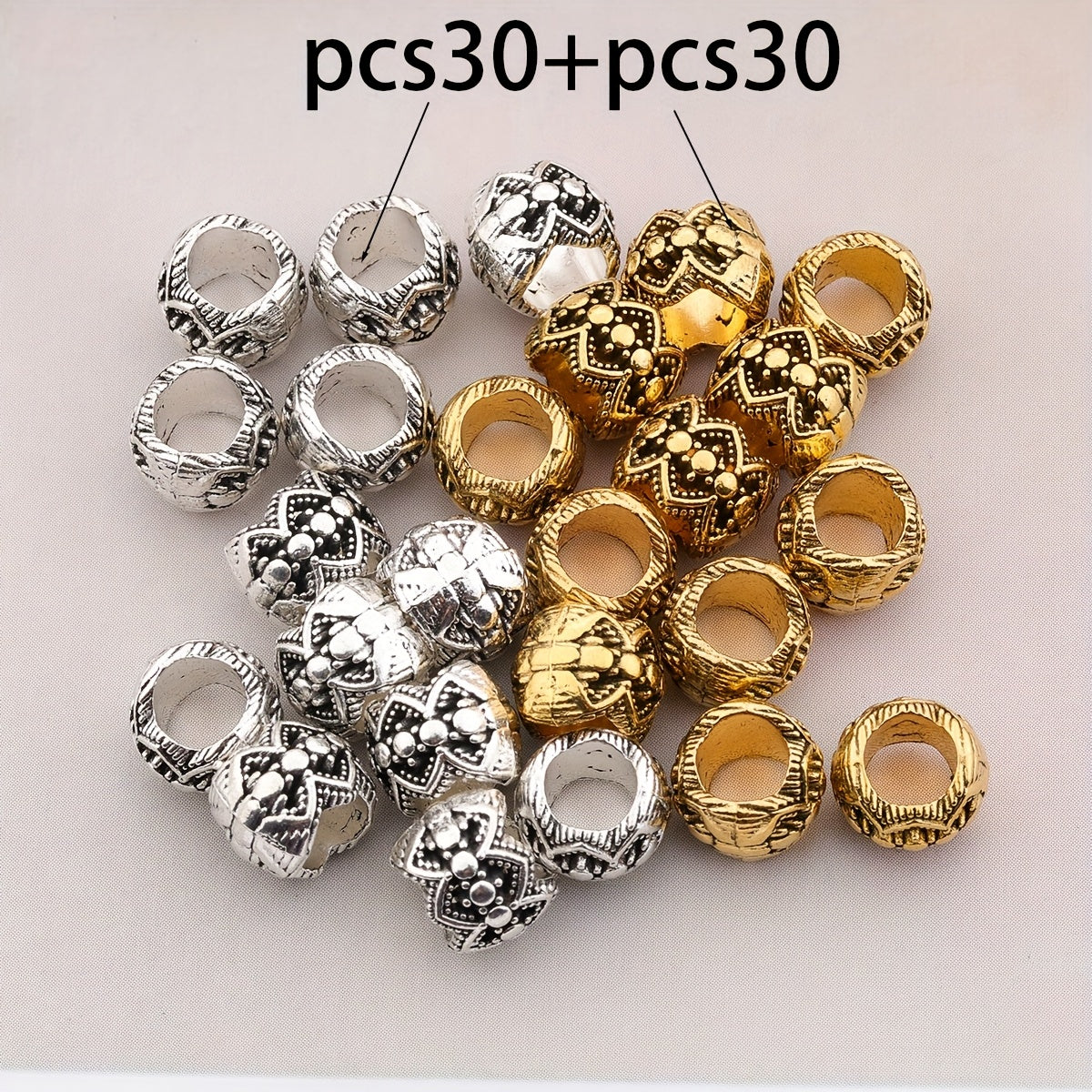 TEMU 60pcs-30pcs Vintage Large Hole Exquisite Beads, Alloy Decorative Beads For Making, Bracelets, Necklaces And Accessories, Bracelet Making Beads,