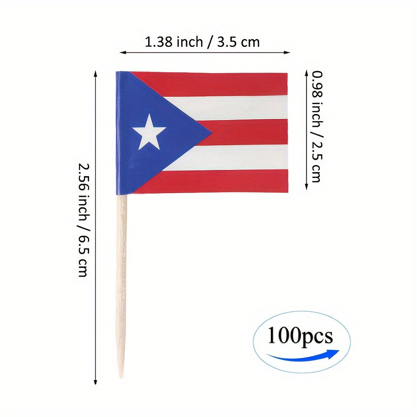 TEMU 100pcs Puerto Mini Toothpick Flags - Wooden Food Picks For Cake Decoration, Mug Markers, & Holiday Party Supplies, Food-safe &