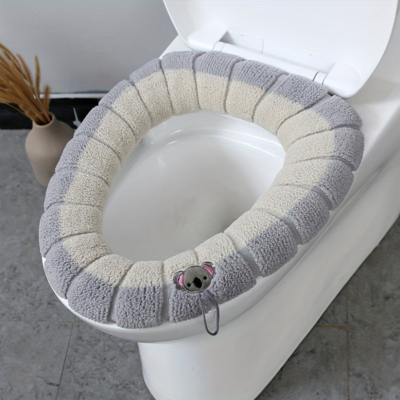 TEMU [ Design] Dual-tone Washable Toilet Seat Cover - Thick, Plush Winter , Fully Enclosed Design For Home & Commercial Use, Rainbow Gradient