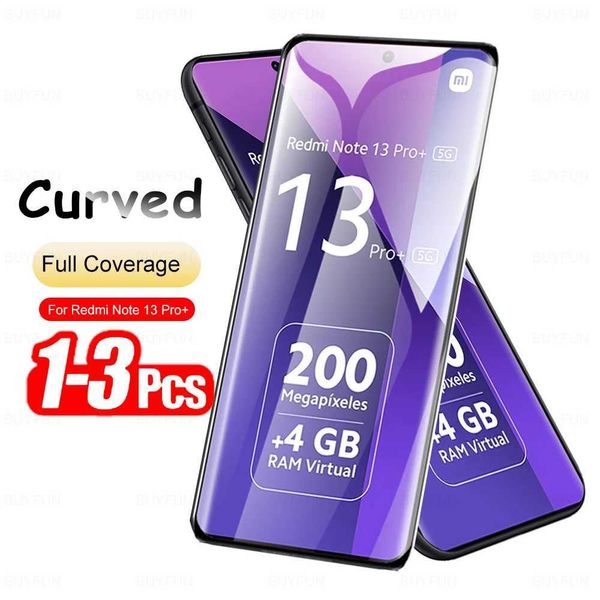 Cell Phone Screen Protectors 1-3Pcs 9H Curved Tempered Glass For Redmi Note 13 Pro+ 5G Screen Protector Redmy Note13 Pro Plus Note13ProPlus
