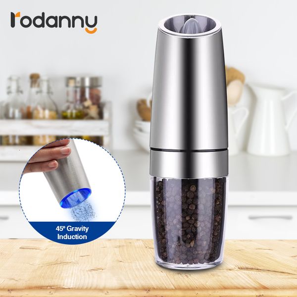 Mills Rodanny Automatic Electric Pepper And Salt Grinder Stainless Steel Gravity Herb Spice Mill Adjustable Coarseness Kitchen Tools 221130