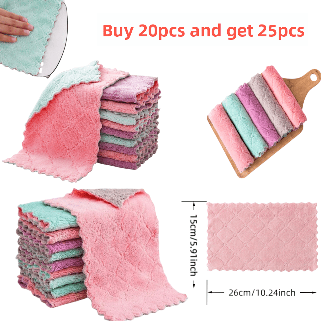 TEMU 25-pack 10.24x5.91inch Microfiber Cleaning Cloths, Absorbent Towels, Thickened Wipe For Kitchen Dish, Household Dusting, Car Washing, And
