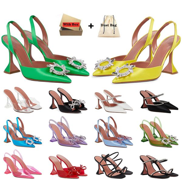 Designer Party Wedding Dress Shoes Women Satin Crystal embellished pointy shoes Backless bow tie Pump Crystal Sunflower Pumps Women Luxury W