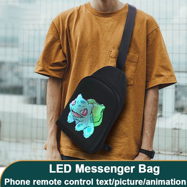 LED Gadget Outdoor Messenger Bag LED Display Screen Men Sling Crossbody Shoulder Bags Light Advertising Wifi Control Walking Wireless Backpa