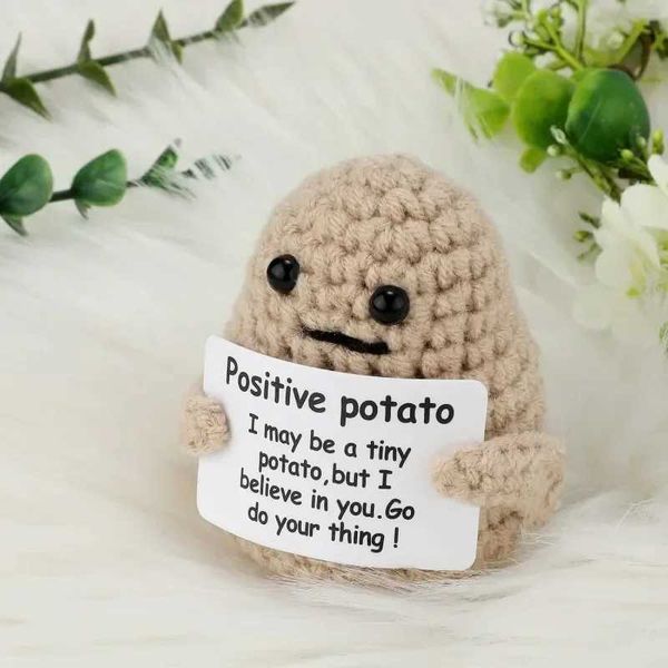 Cute Knitting Potato Doll Decoration Hand-Stitched Positive Potato Doll with Positive Card for Birthday Party Office Decoration Y240904