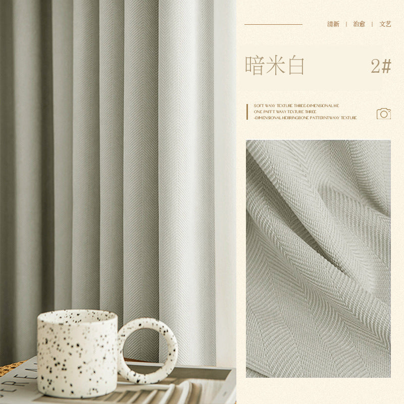 A804 Herringbone Chenille Fabric Thickened Blackout Curtain Fabric New Bedroom Matcha Green Shaoxing Curtain Wholesale