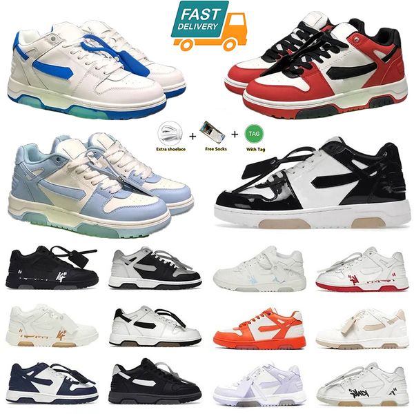 2024 Designer Offs Men Women Top Quality Casual Shoes Out Of Office Low-Tops Black White Pink Leather Light Blue Patent Men Flat Trainers Ru