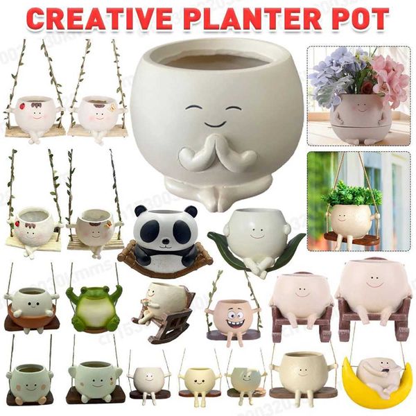 Rocking chair-swinging surface flower pot suction cup plant cute resin plant garden supplies for indoor and outdoor plants Y250120