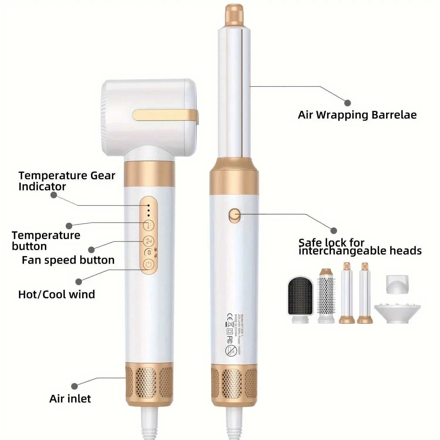 New 7-in-1 Auto Wrap Hair Dryer 1400W Powerful Straightener Brush Hot Comb Set Multi-Styler Professional