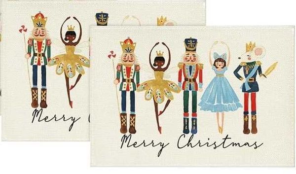 Mats Pads Watercolor Nutcrackers Xmas Balls Merry Christmas Placemats 2pcs Seasonal Winter Holiday Table Mats z241118