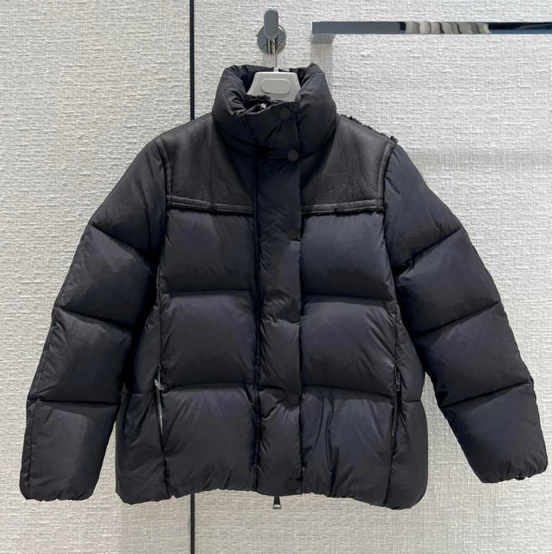 Puffer Coat Womens Down Parkas Leather Stitching Collar Profile Winter Coats Short Pocket Zipper Open Jacket Comfortable Light Joker Women Apparel 1