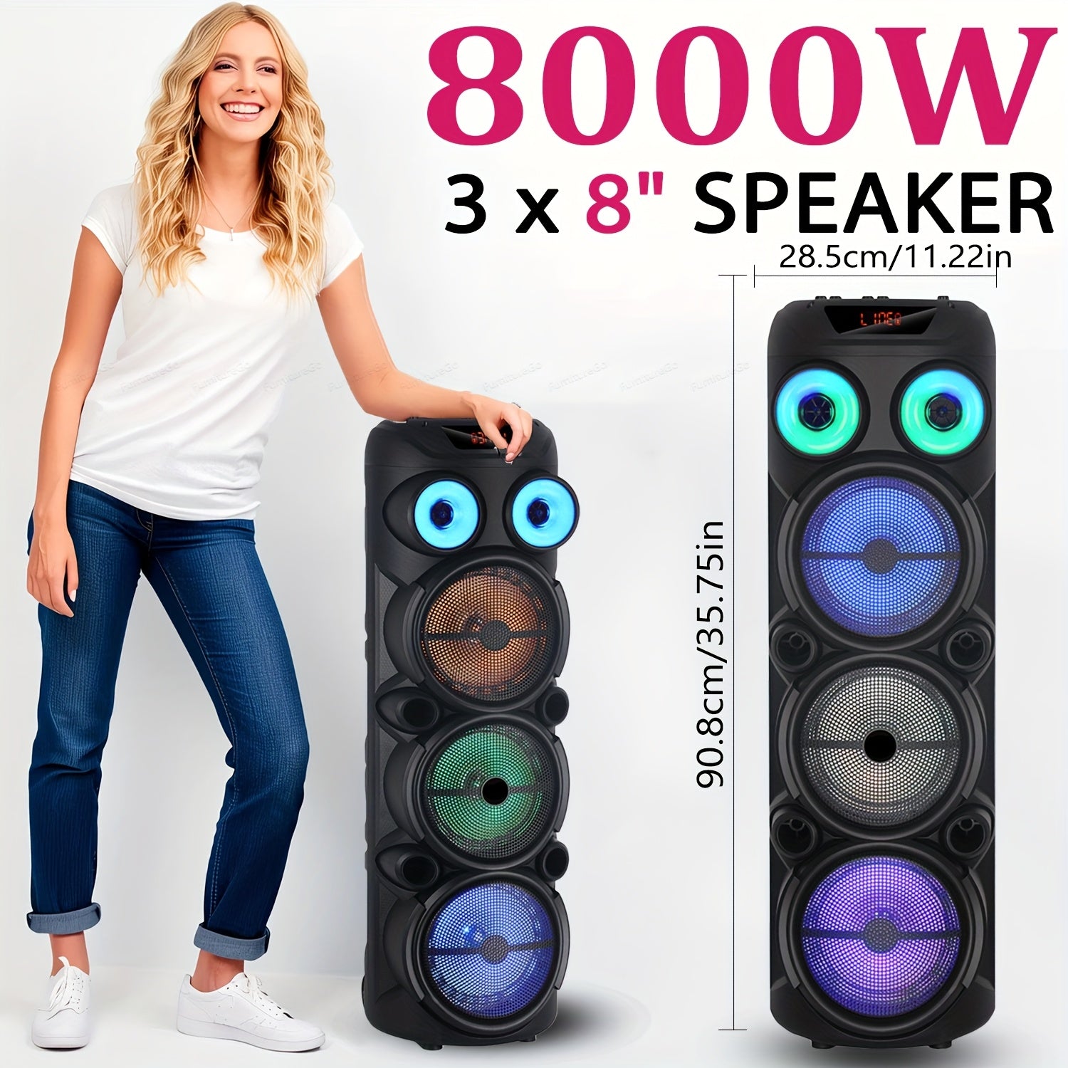 TEMU Inch Wireless Pa Speaker System - 4000w Rechargeable Outdoor Wireless Speaker Portable Pa System Wired Microphone, Party Lights, Usb, Radio,