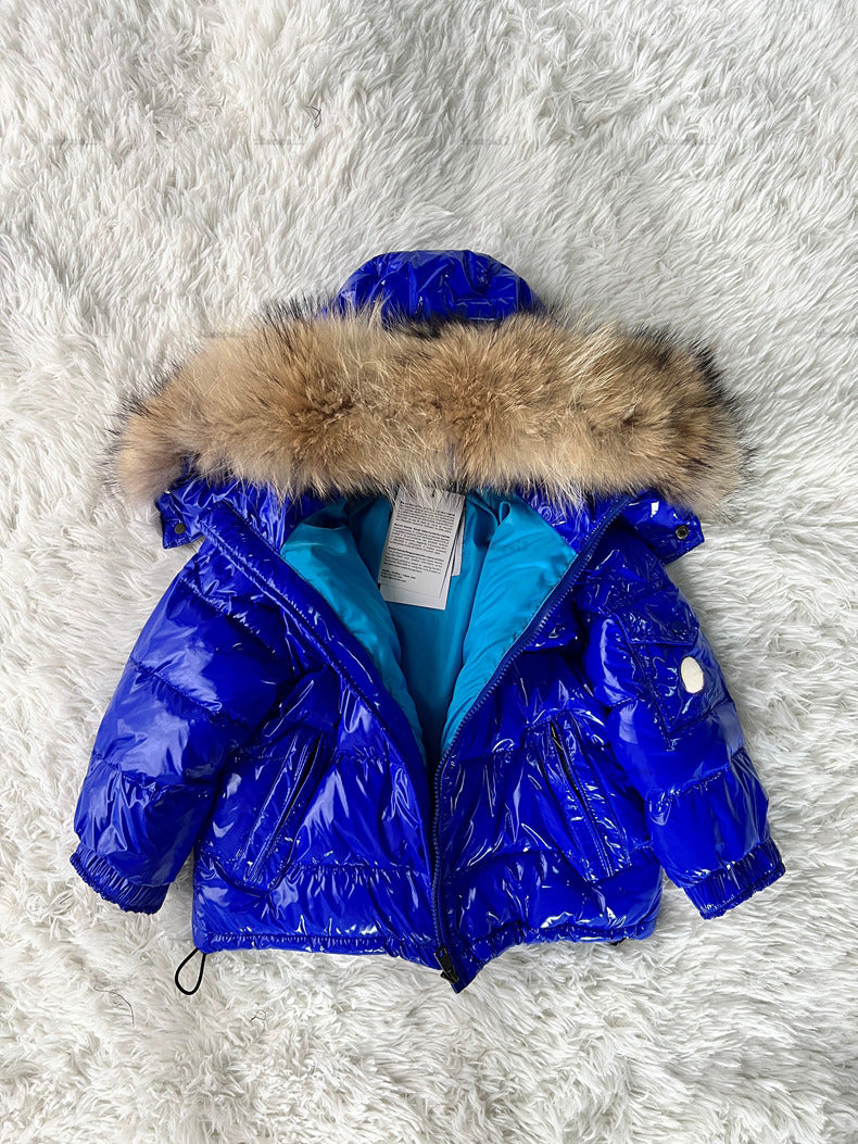 Luxury down baby jacket Animal fur hat collar child Outwear Winter warmth kids designer clothes girls boys coat A000X27N285-a
