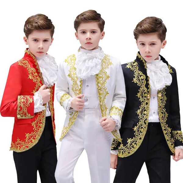 Costume do drama do Tribunal Europeu de Les Europeu Crianças Crianças Flores Dourado Prince Prince Charming Performance Clothing Conjunto in