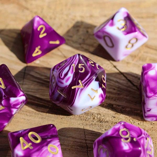 Dice Games 7Pcs-Set Purple Marbled Dice for DND Dungeons and Dragons Table Games D D RPG Tabletop Roleplaying S2453109