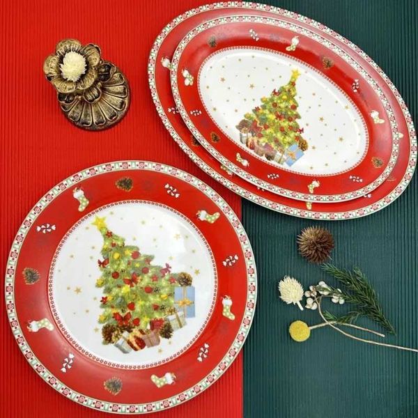American Ceramic Dinner Plate Creative Christmas Decoration Plate Healthy Underglaze Color Round Flat Dishes Home Dessert PlatesC241014