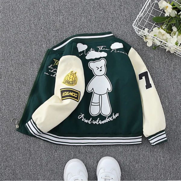 Spring Autumn Baby Boys Jacket Fashion Cartoon Bear Pattern Kids Windbreaker Coats For Children Outerwear Clothing 2-12Year 250113