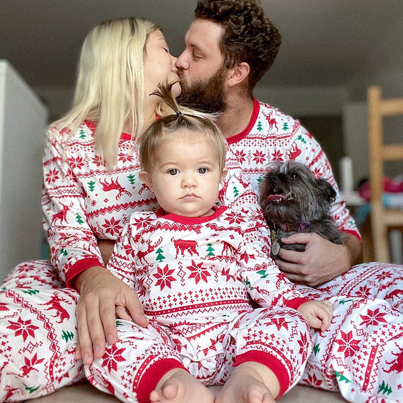 Family Matching Outfits Pajamas Set Christmas Family Matching Outfits Family Sleepwear Cartoon Elk Tree Snowflake Printed Adult Kid Pj&#039;s Set Xm
