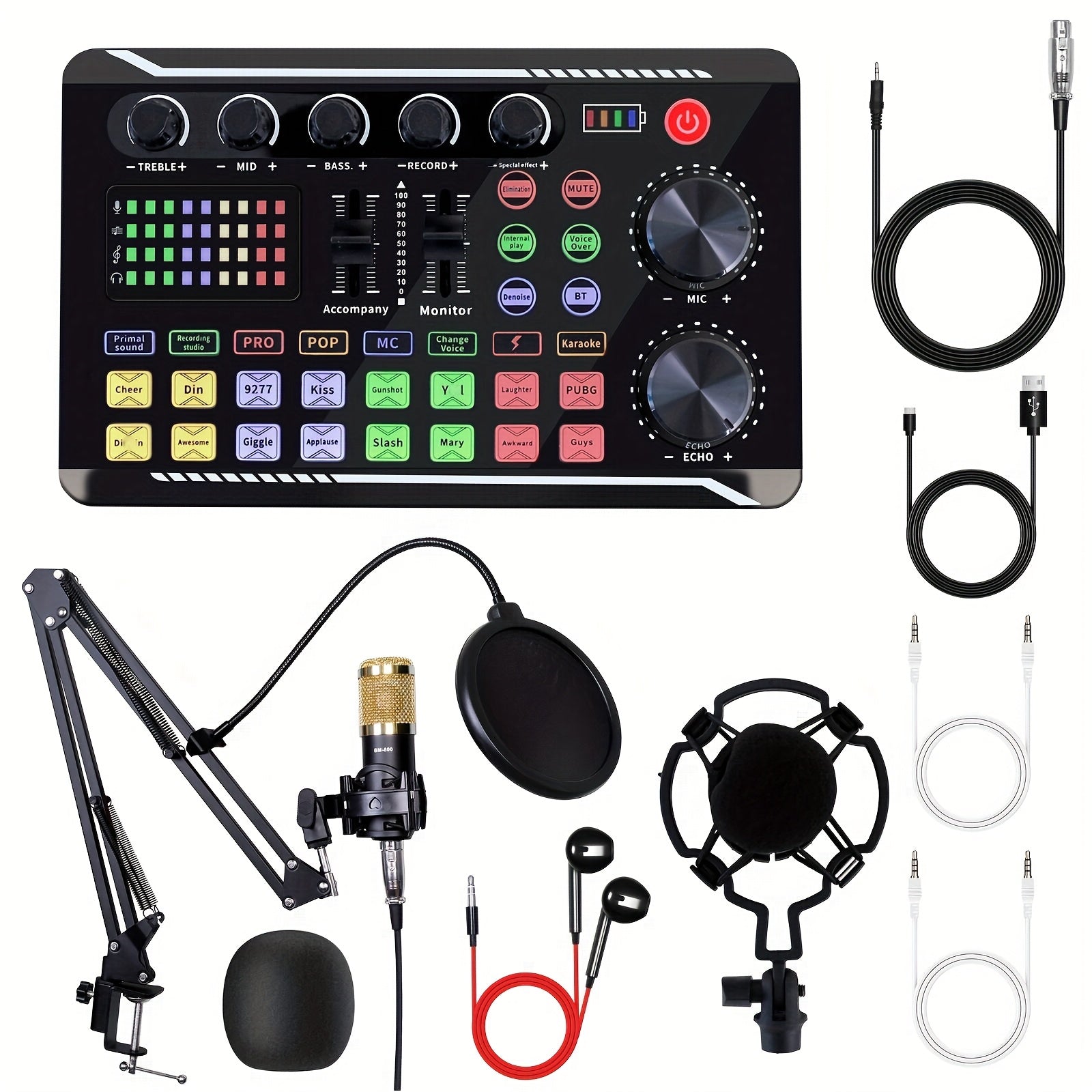 TEMU V8s-f998 Professional Podcasting & Streaming Kit With Wired Microphone, Voice Changer-audio Interface, Live Sound Card & Party - -, Compatible