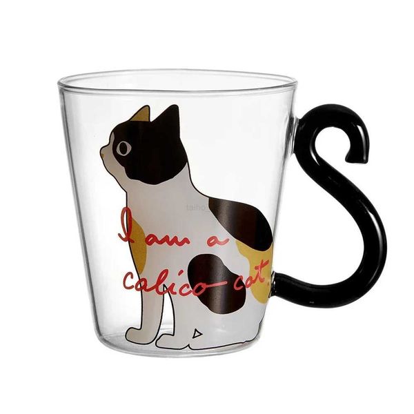 Drinking Glasses for Coffee Milk Tea Mug Heat Resistant Glass Water Cup Cartoon Red Wine Beer Champagne Creative Cute CatB240719c