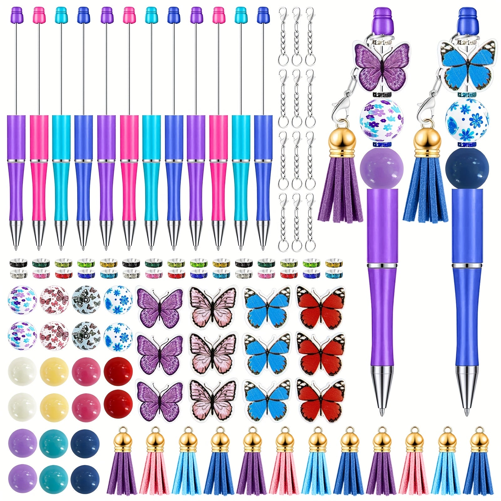 TEMU 12 Sets Plastic Beadable Pens Assorted Bead Pens Multicolor Beads Bubblegum Beads Crystal Spacer Beads Black Ink Ballpoint Diy Bead Pen Set For