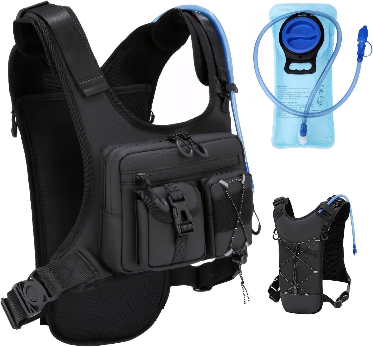 YMX 636 Criuage USA Original Patt Hydration Vest Backpack, Lightweight Chest Pack with 2.0L Water Bladder Bag Daypack Hiking Running Cycling Race Ma