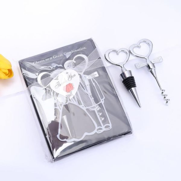 Wedding Guest Gift Kitchen Bottle Openers Corkscrew Wines Stopper Creative Heart Shaped Pair Of Wine Set SN718