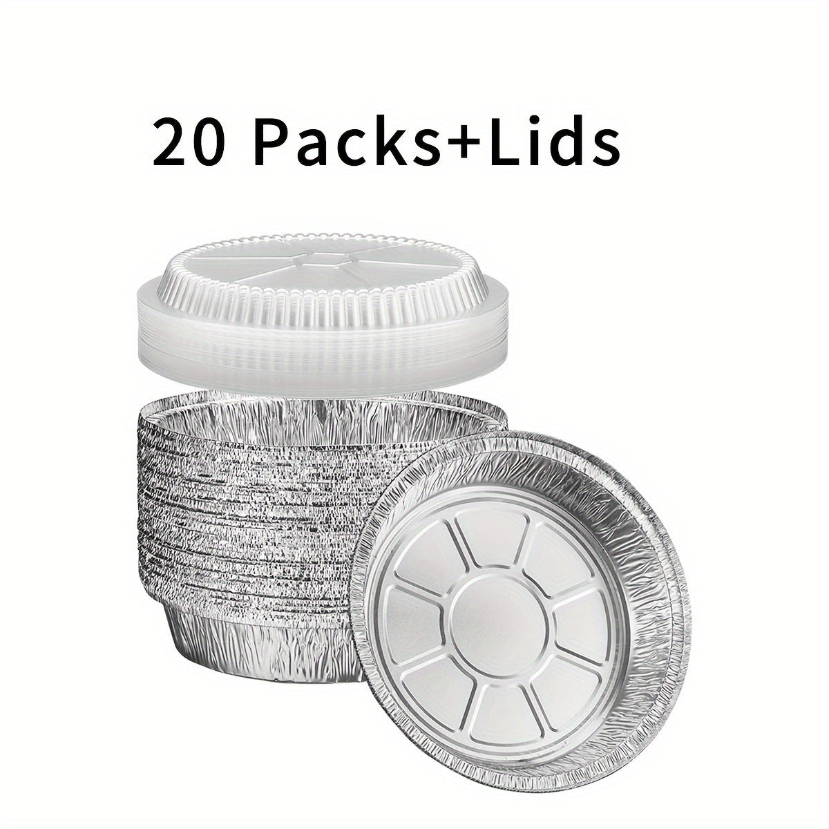 TEMU 40 Disposable Aluminum Foil Pan Packs With Clear Lids (20 Plates 20 Lids)- 7 Inch Round Aluminum For Baking, Storage, Heating, Serving- Round