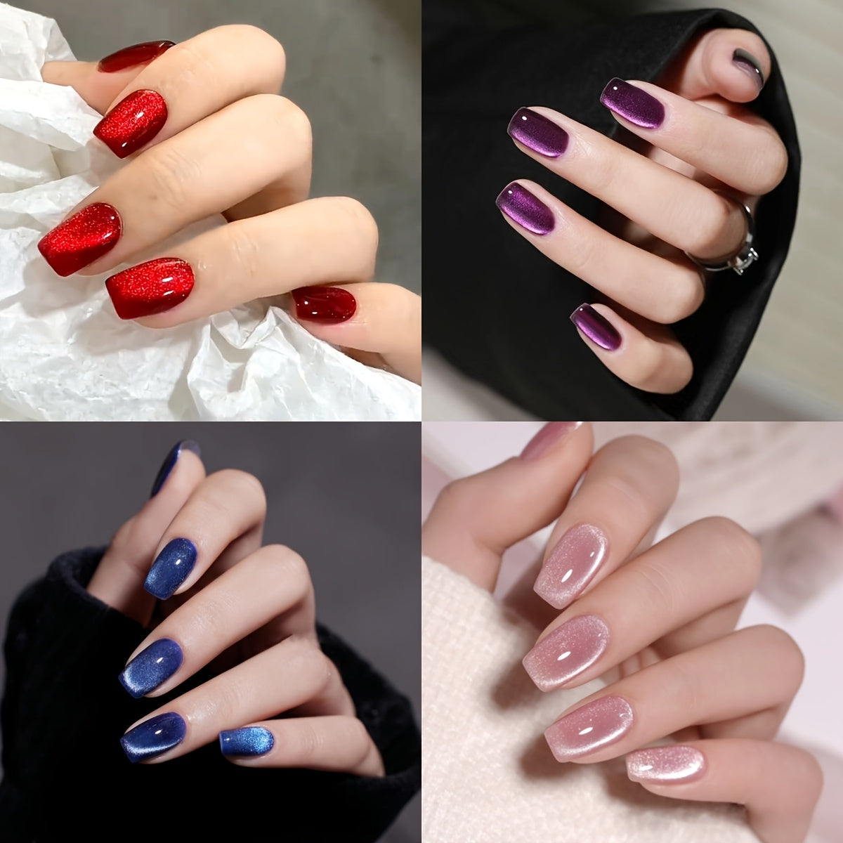 TEMU (96pcs) Glossy Short Square Nails Red Nude Blue Purple Eye Fake Nails Fully Cover False Nails Reusable Fake Nail For Female S