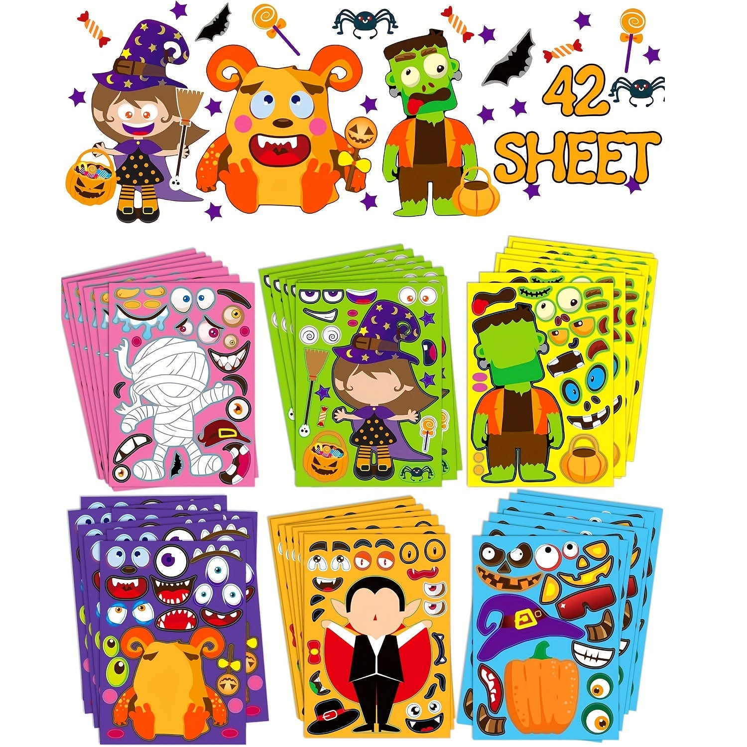 TEMU Halloween Decorations, 42 Sheets Halloween Party Favors Stickers, Halloween Crafts Make Your Own Stickers, Fillers Gifts Activities Games For