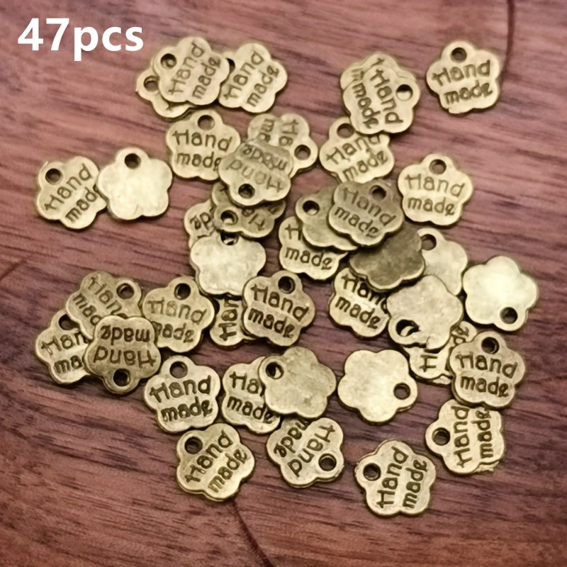 TEMU 47pcs 'handmade' Flower-shaped Charm Pendants, Bohemian Style Jewelry Accessories For Diy Bracelets, Necklaces, Earrings - 8mm, Alloy,